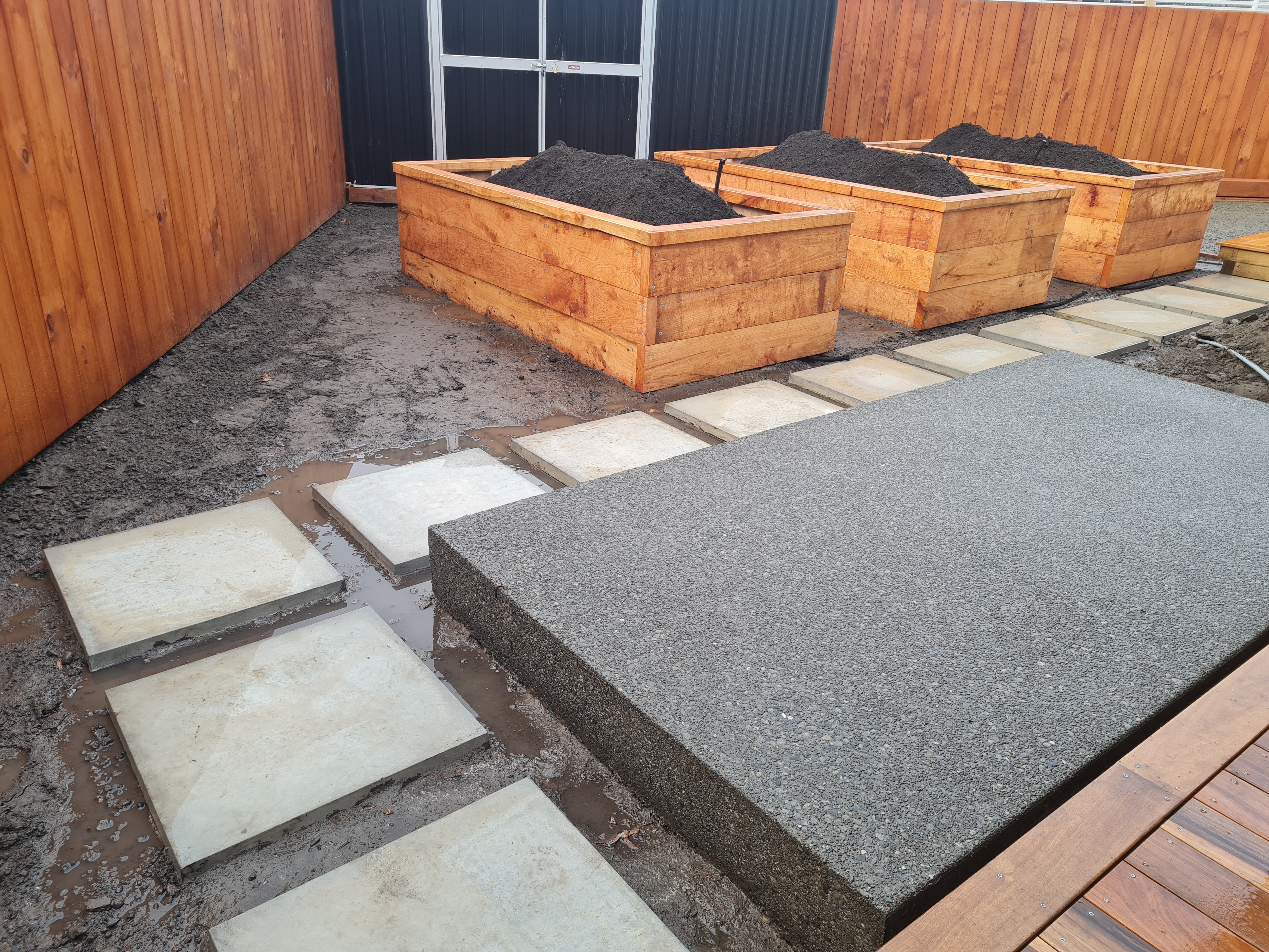 Three Planters with Footpath Pavers